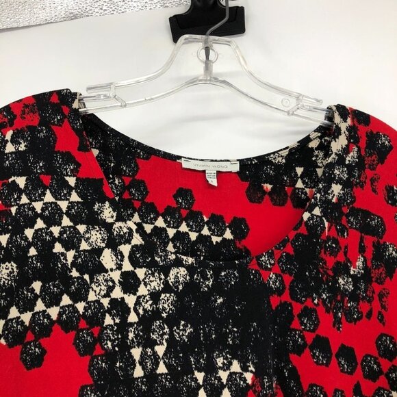 Vivian Wong Red Black abstract tunic flowy 3/4 sleeve blouse Small - Picture 3 of 12